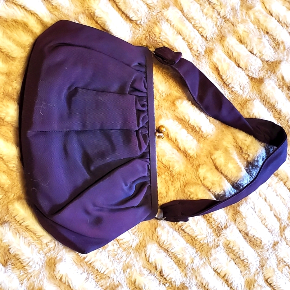 Navy fabric Vintage bag gold clasp